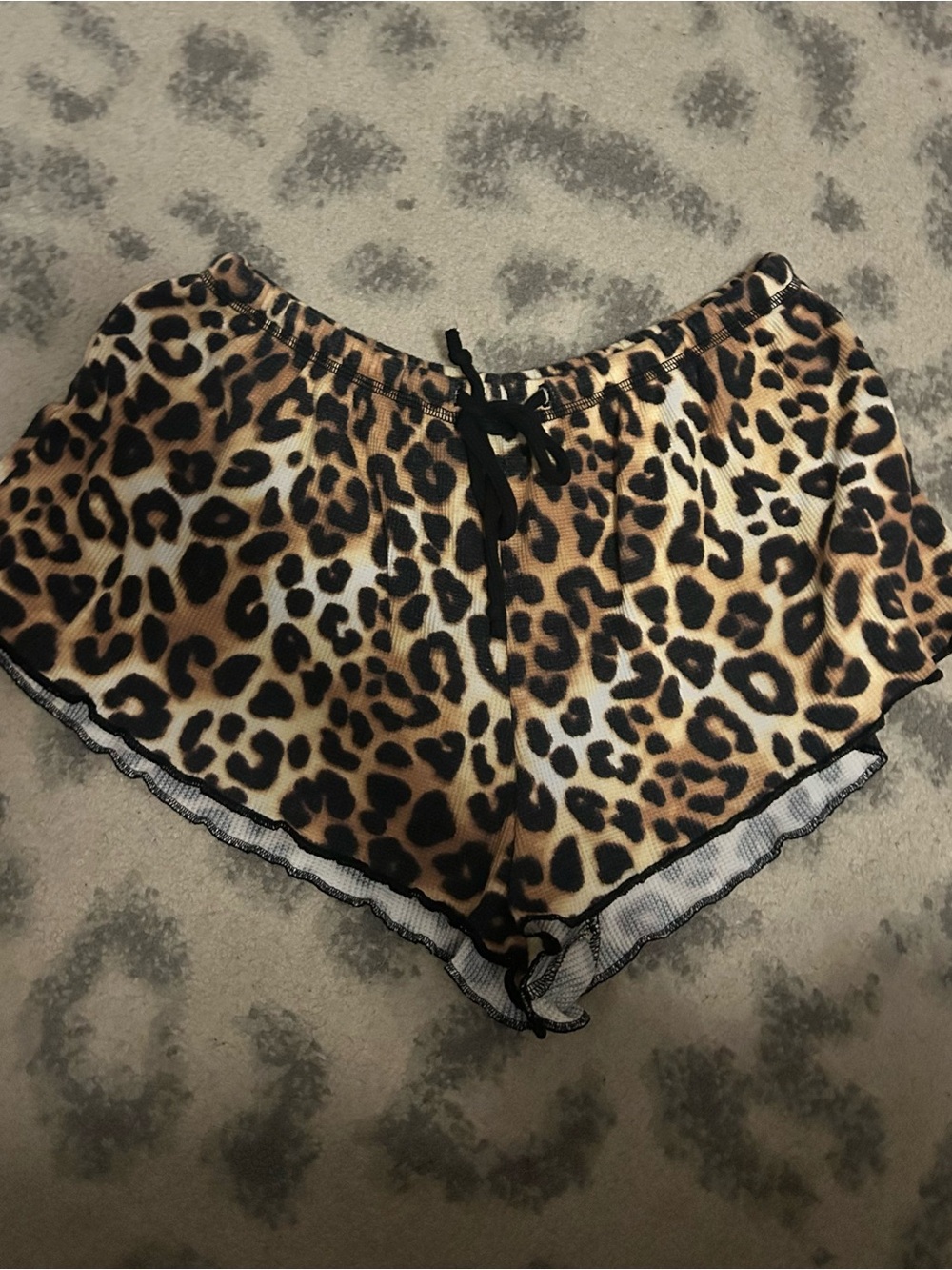 NWOT PINK Victoria's Secret Leopard Print Ruffle Hem Sleep Shorts - Tan/Black
